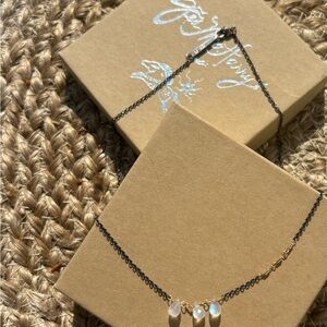 Jes Maharry Necklace - Moonstone, Oxidized Silver and Gold